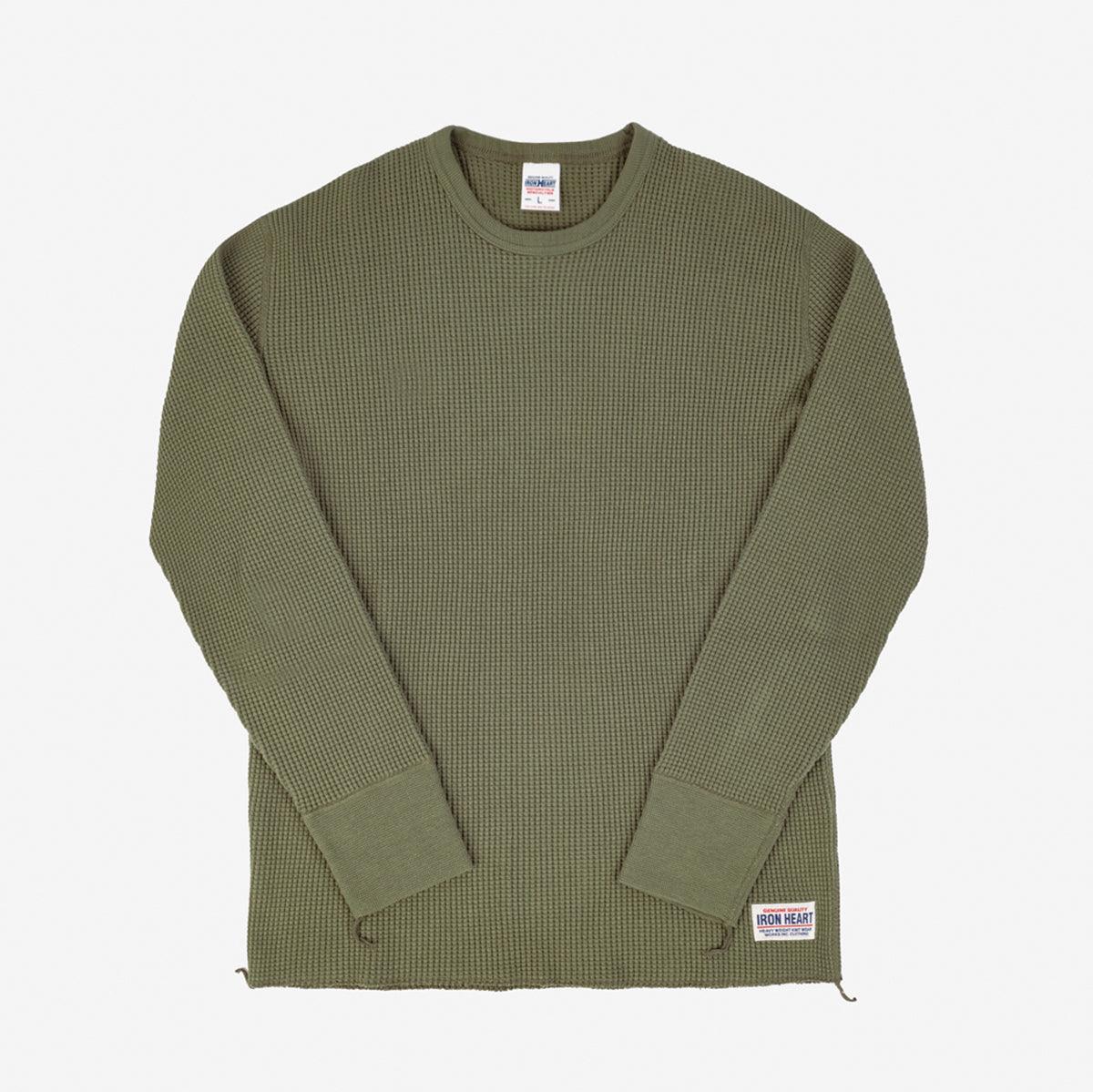 IHTL-1301-OLV - Waffle Knit Long Sleeved Crew Neck Olive