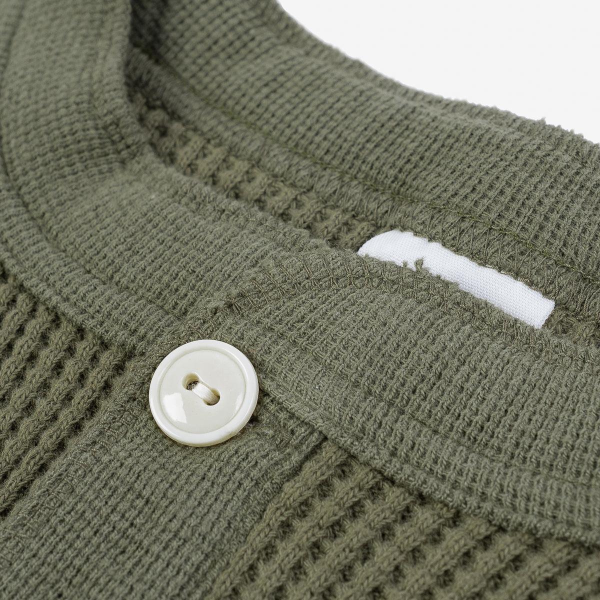 IHTL-1213-OLV - Waffle Knit Long Sleeved Thermal Henley Olive