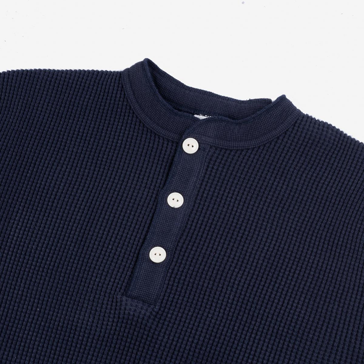 IHTL-1213-NAV - Waffle Knit Long Sleeved Thermal Henley Navy