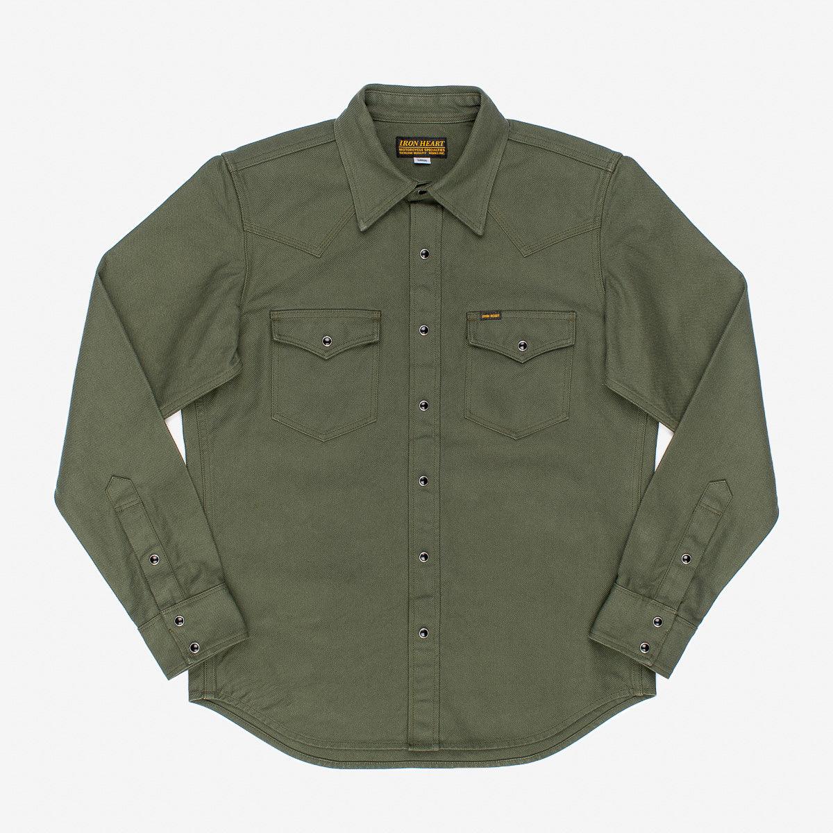 IHSH-235-OLV - 13 oz Military Serge Western Shirt Olive