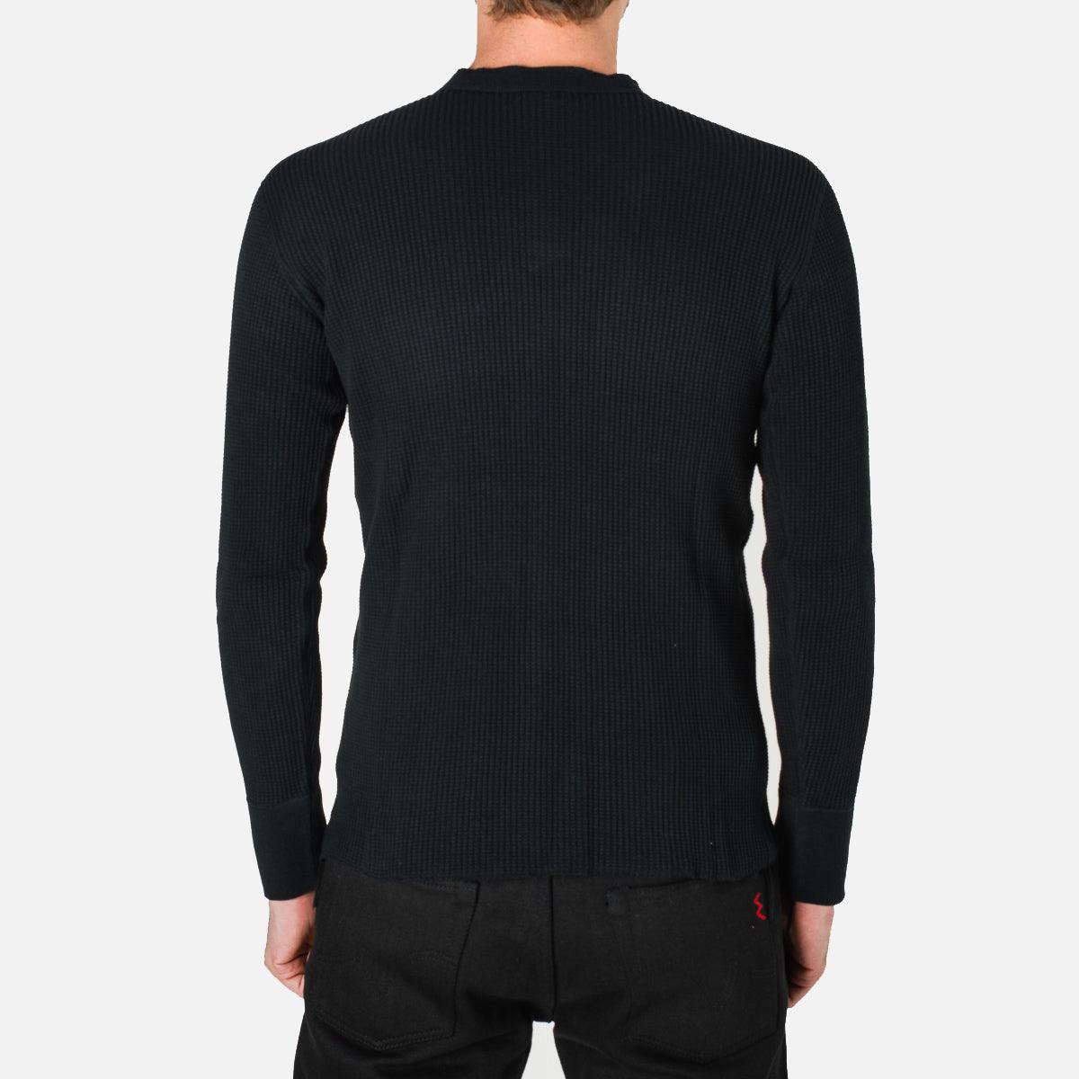 IHTL-1213-BLK - Waffle Knit Long Sleeved Thermal Henley Black