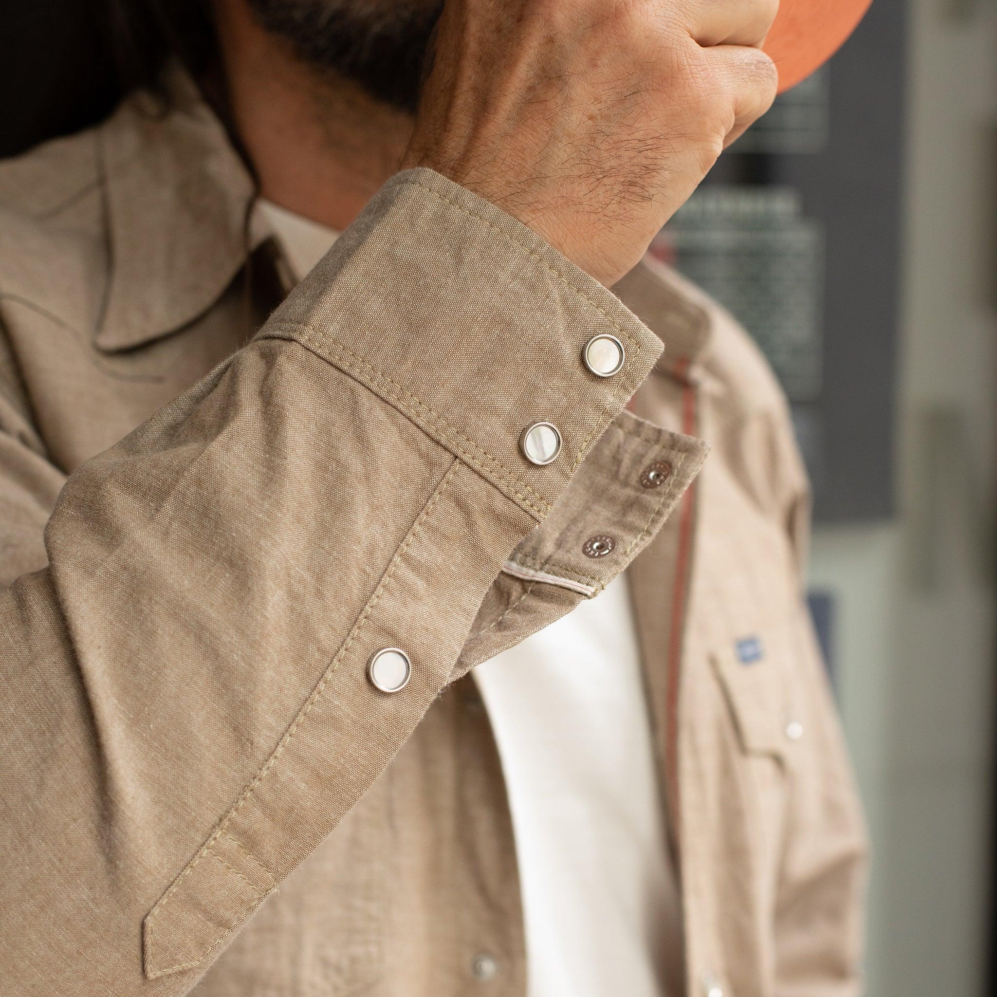 IHSH-315-KHA - Selvedge Chambray Western Shirt - Khaki