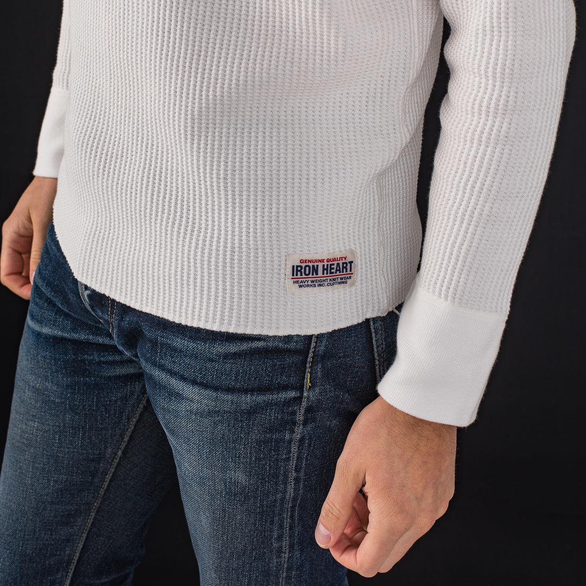 IHTL-1213-WHT - Waffle Knit Long Sleeved Thermal Henley White