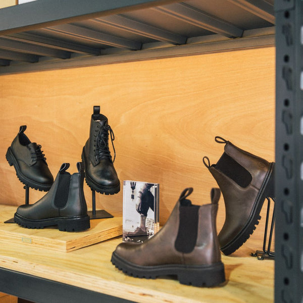 Noskin vegan boots in the Collingwood showroom