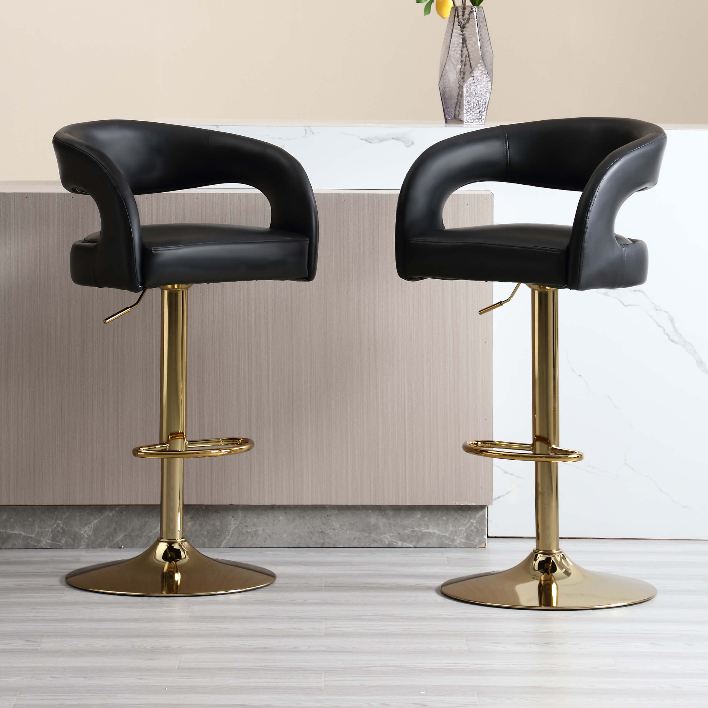 EALSON Swivel Adjustable Gold Barrel Bar Stools Set of 2 - 1777AB