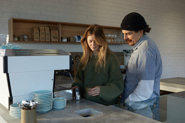 Jennifer and Brad, founders of cafe and pottery studio named 'Stone Studio', in their Kingscliff cafe.
