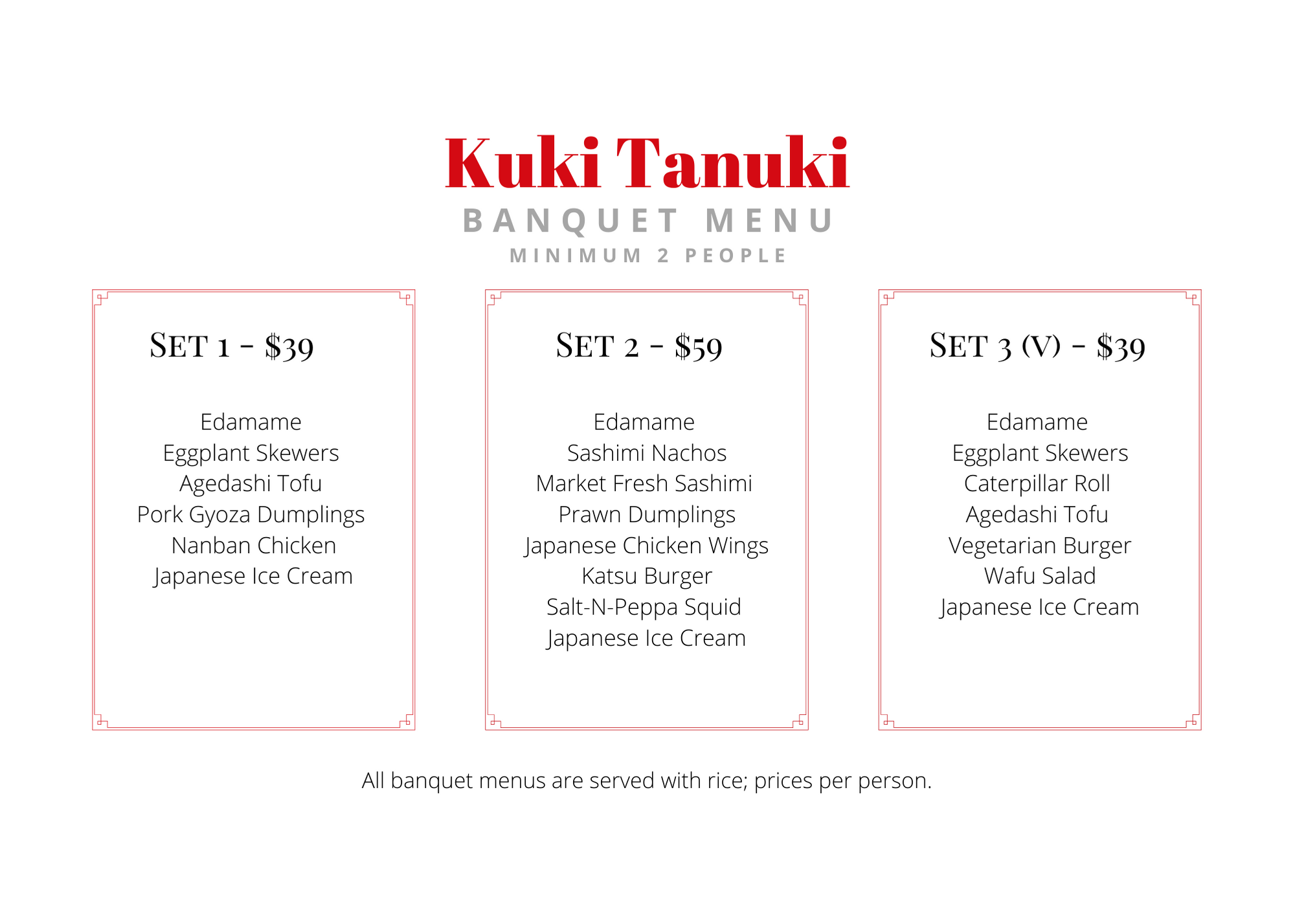 Kuki Tanuki Banquet Menu