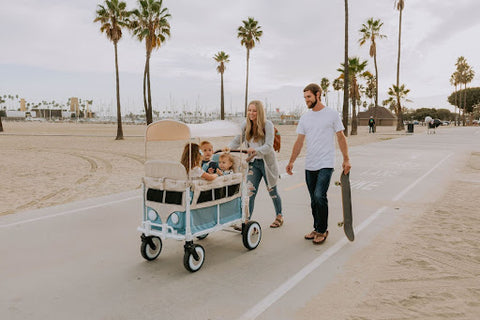 Other stroller features include five-point safety harnesses and bench seating