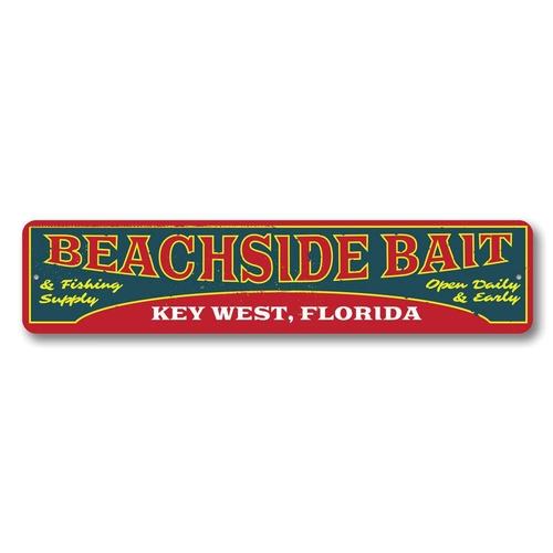 Red Beachside Bait Sign