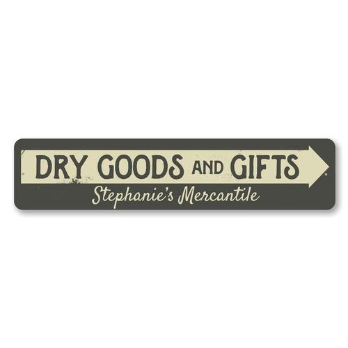 Gray Dry Goods & Gifts Arrow Sign