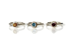 Essential Ring, handcrafted sterling silver rings with citrine, sky blue topaz, and rhodolite garnet gemstones