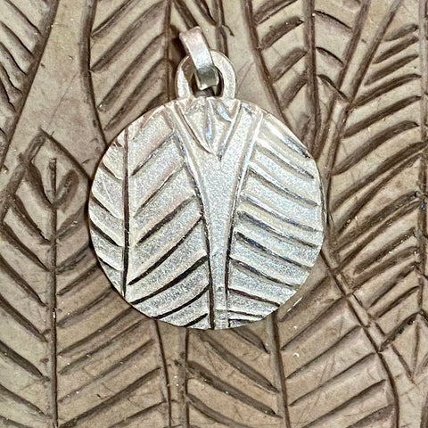 silver, leaf texture, silver clay, pendant