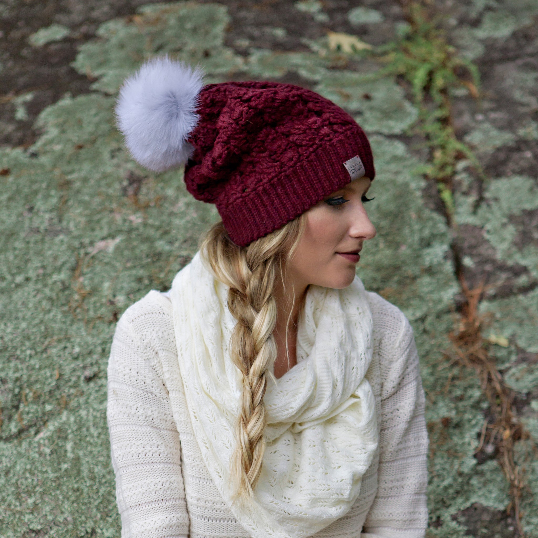 burgundy pom pom hat