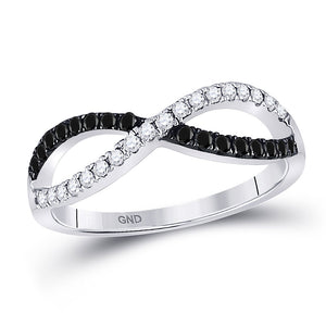 10kt White Gold Womens Round Black Color Enhanced Diamond Infinity Ring 1/3 Cttw