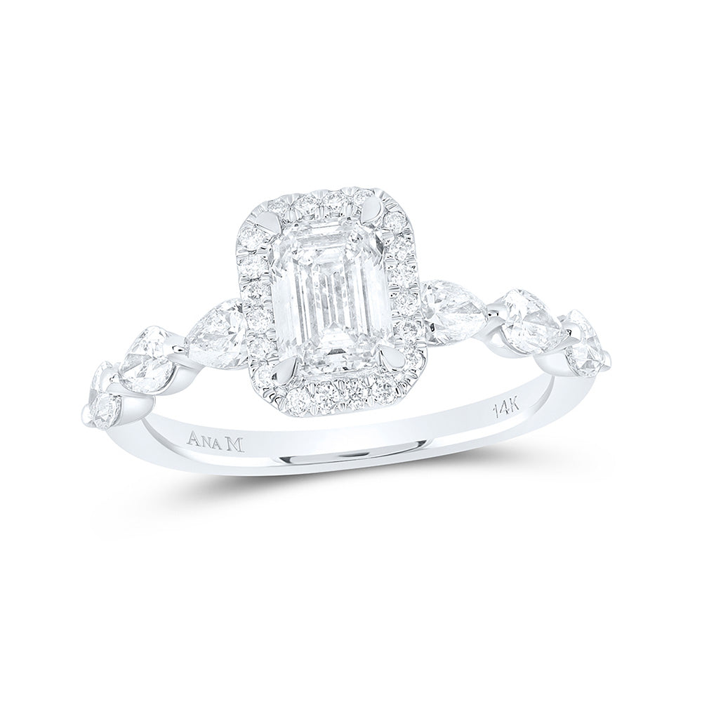 Lazaro 14kt White Gold Emerald Diamond Solitaire Halo Bridal Wedding Engagement Ring 2 Cttw