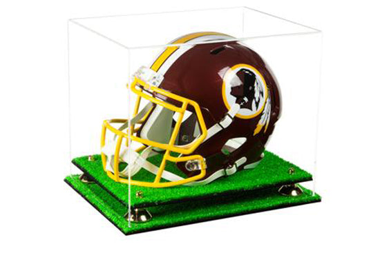 A002 Clear Gold-Risers Turf Base Football Helmet Display Case