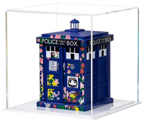 A Funko TARDIS is featured inside an A059 8" Display Cube from Better Display Cases