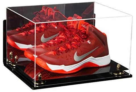 A082 Basketball Shoe display case, mirrored with gold risers and wall mount