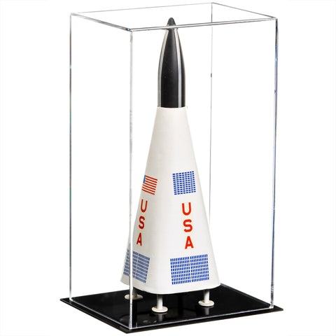 perfect display case  for a model rocket, they come in a variety of back options including clear, mirror, black or white.