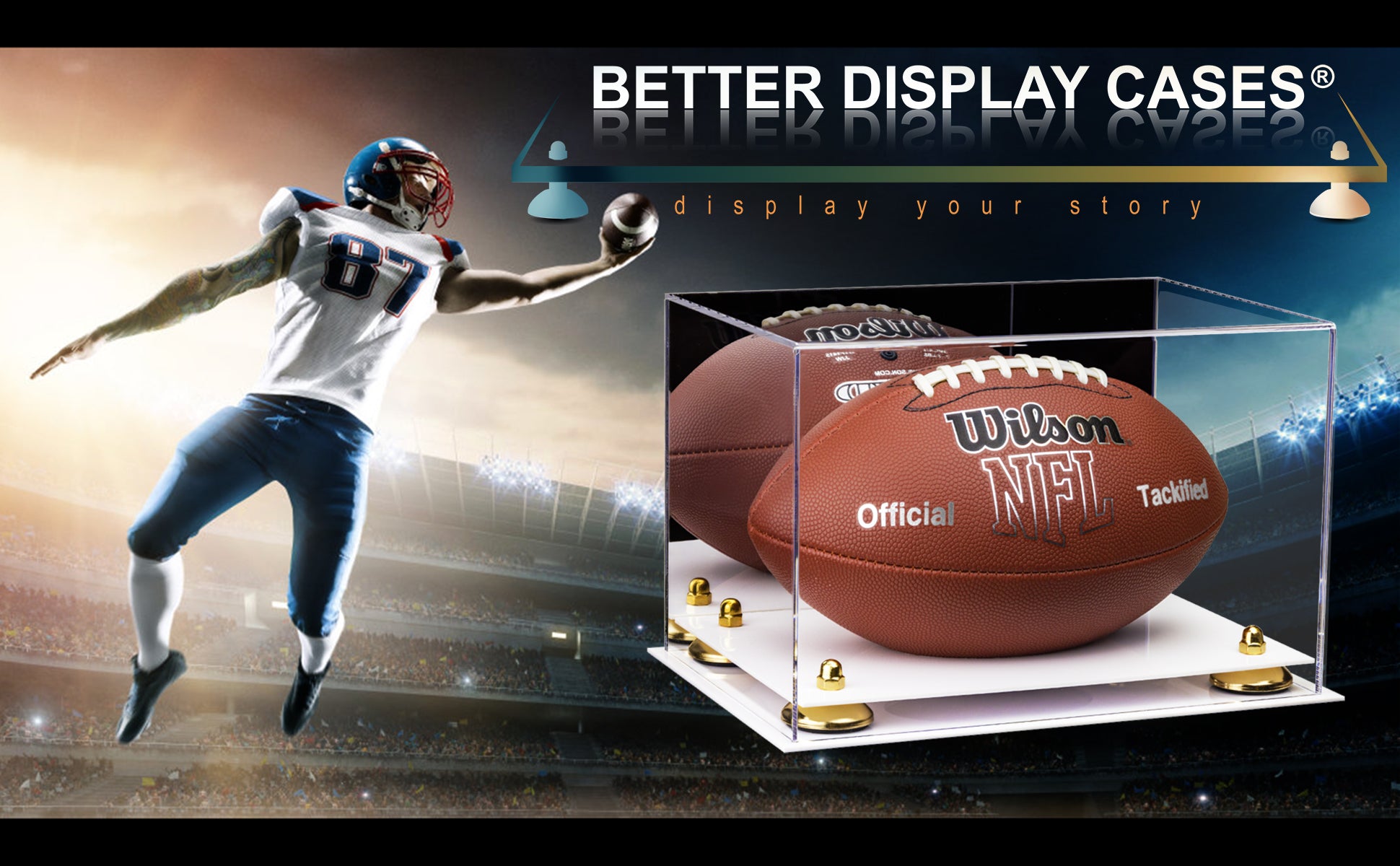 Full Sized Football Display Case - NFL, NCAA and more.