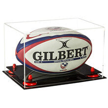 Clear Rugby Ball Display Case with Metal Risers