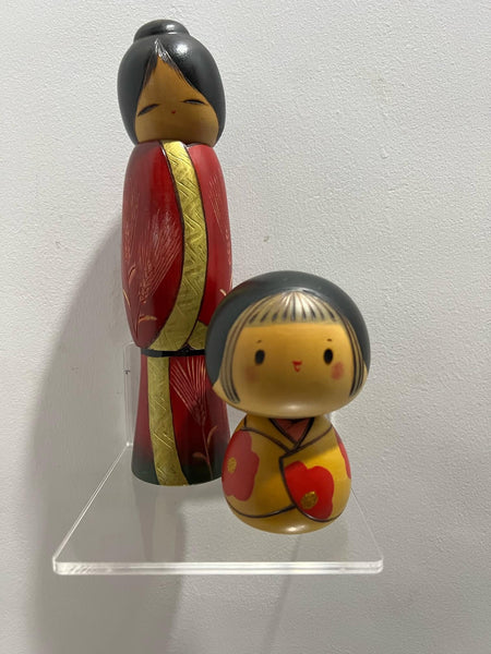 Japanese wooden Kokeshi dolls display shelf