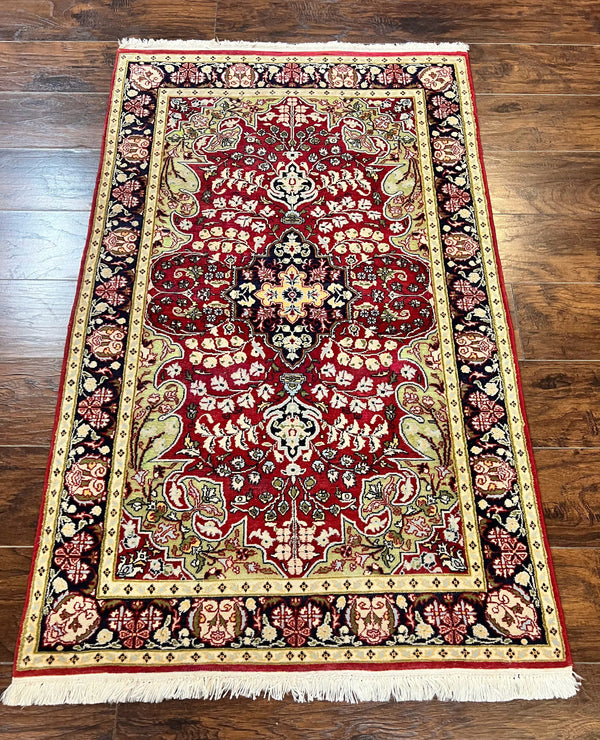 Turkish Kazak Rug 3x4, Wool Hand Knotted Small Vintage Carpet, Red Nav –  Jewel Rugs