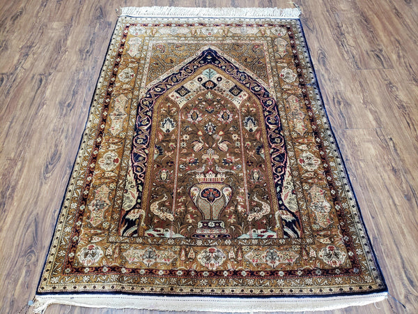 Silk Tree of Life Persian Qum Rug 3x4, Hand Knotted Vintage Carpet, Cr –  Jewel Rugs