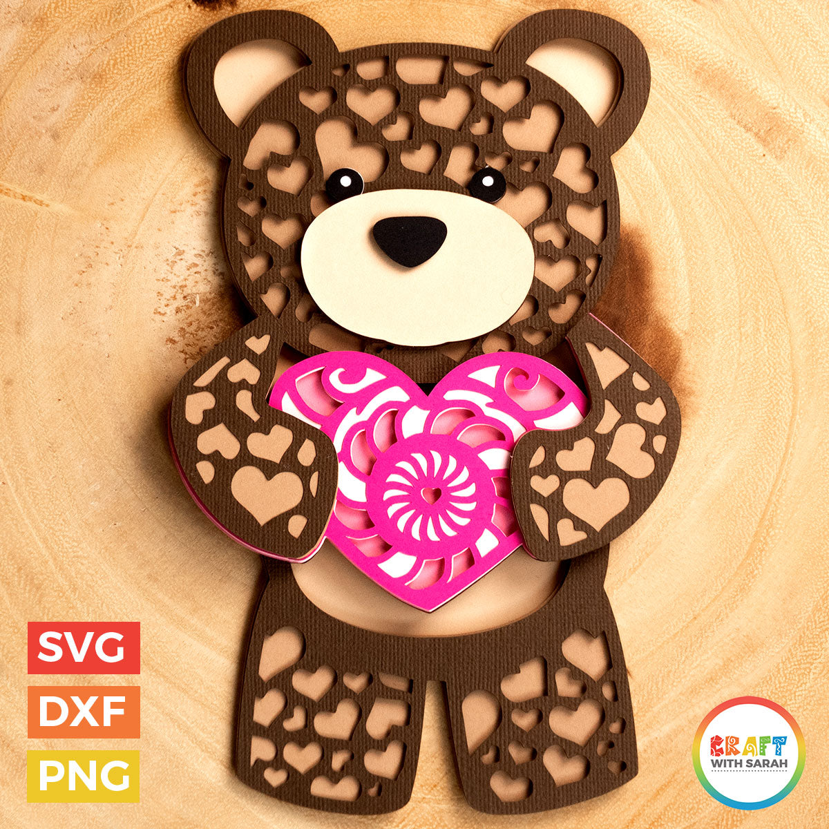 Download Teddy Bear Svg Layered Valentine S Day Teddy Cutting File Craft With Sarah