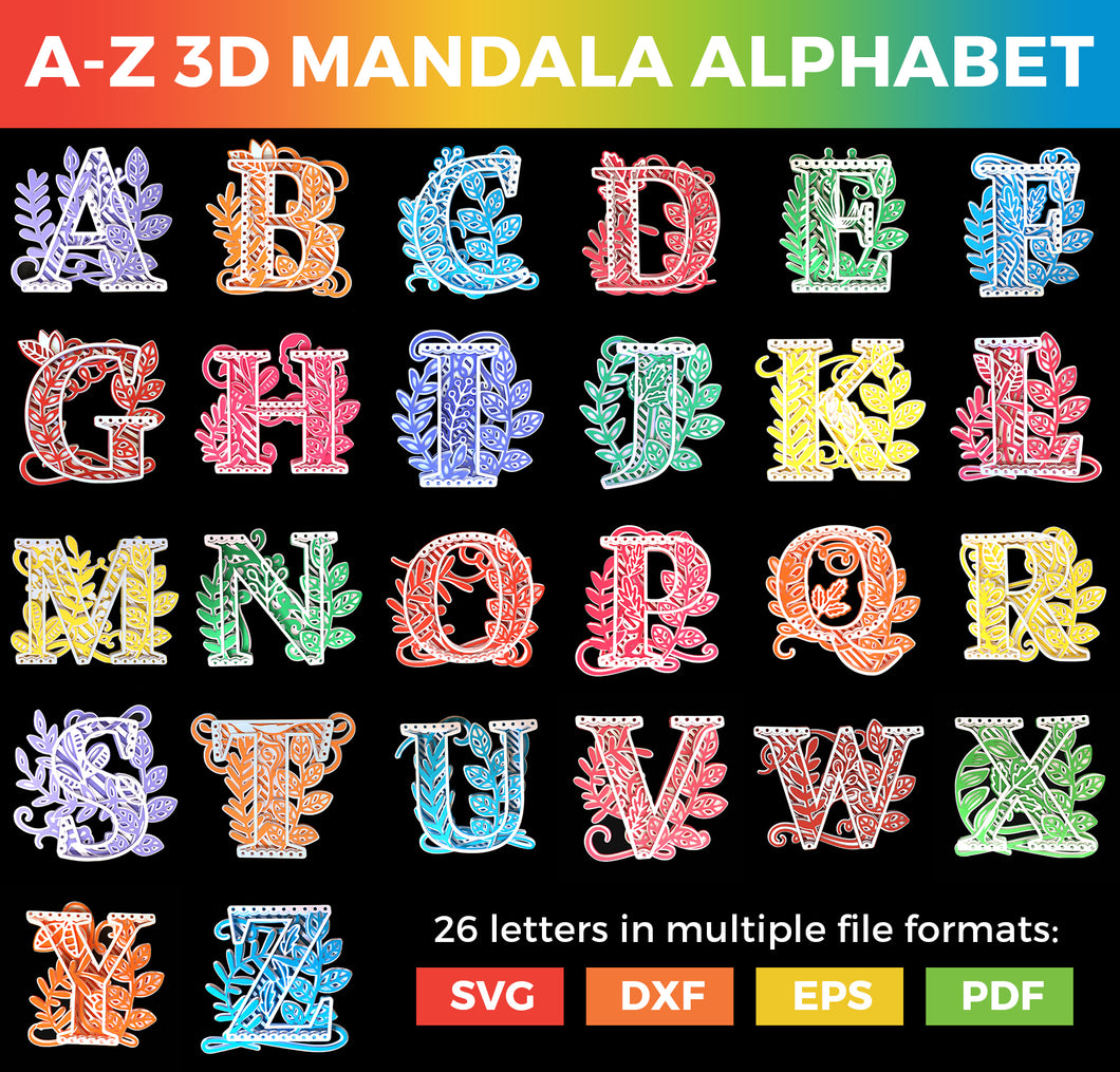 Full AZ Alphabet 3D Layered Alphabet SVGs Craft with Sarah