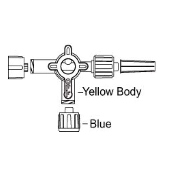 Stopcock 4-Way Ultra Non-Vented Blue Cap Swivel Male Luer Lock 50/Ca