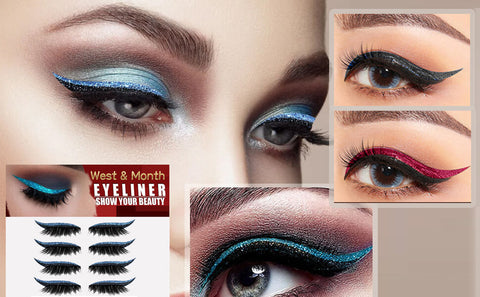 Reusable Eyeliner and Eyelashes Stickers 7 Colour Waterproof Easy to Wear Glitter Fake Lashes