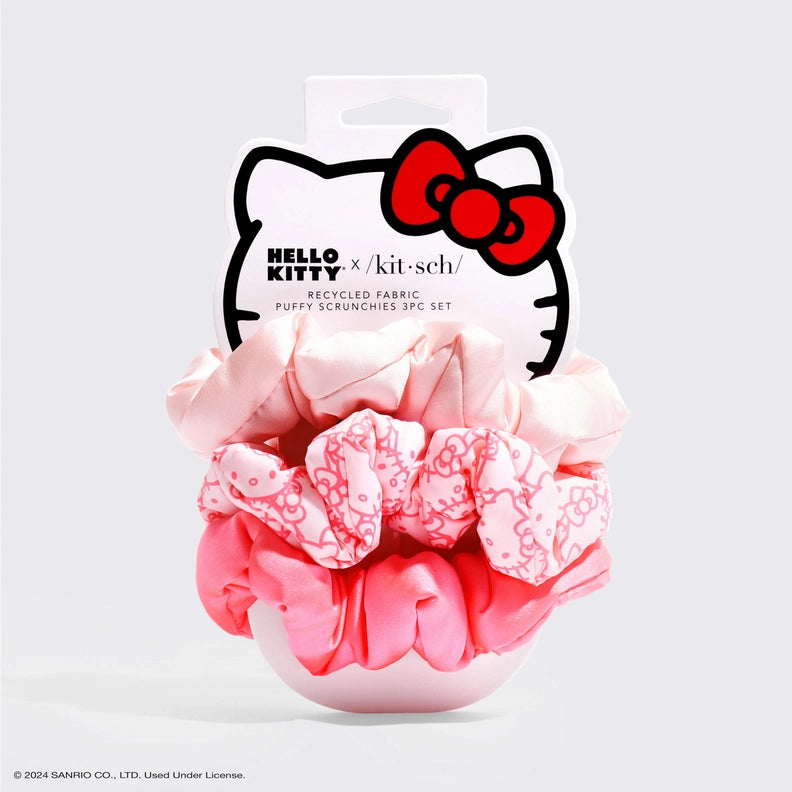 HELLO KITTY X KITSCH RECYCLED FABRIC PUFFY SCRUNCHIES 3PC SET