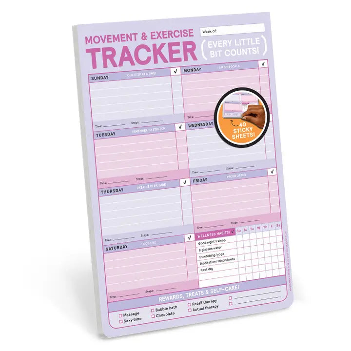 MOVEMENT & EXERCISE TRACKER BIG & STICKY NOTEPAD