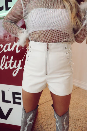 White Faux Leather Lace Up Shorts - Shop Wild Pine