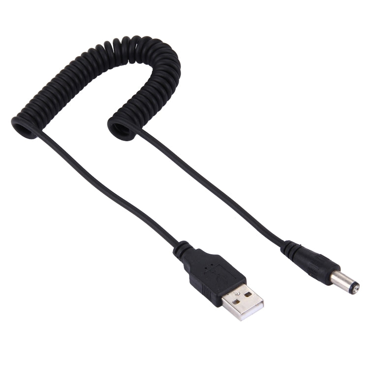 Afbeelding van USB 2.0 Male to Straight Head DC 5.5 x 2.5mm Male Retractable Coiled Power Cable for Lenovo, Asus, Toshiba Laptop, Coiled Cable Stretches to 1.5m