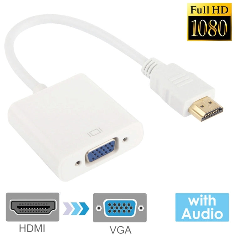 Afbeelding van 24cm Full HD 1080P HDMI to VGA + Audio Output Cable for Computer / DVD / Digital Set-top Box / Laptop / Mobile Phone / Media Player(White)