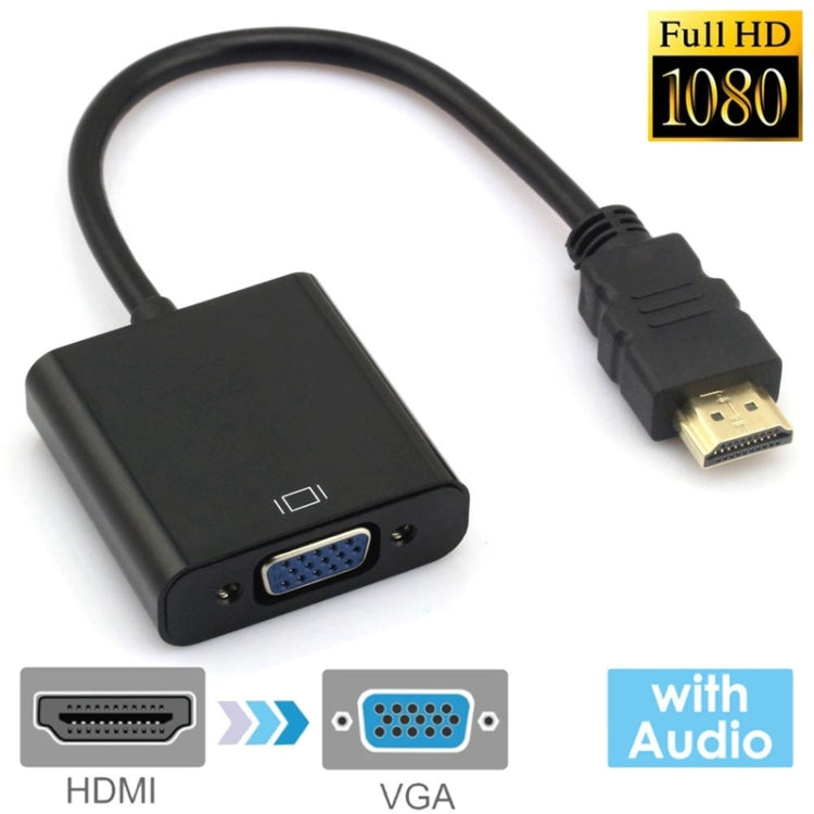 Afbeelding van 24cm Full HD 1080P HDMI to VGA + Audio Output Cable for Computer / DVD / Digital Set-top Box / Laptop / Mobile Phone / Media Player(Black)