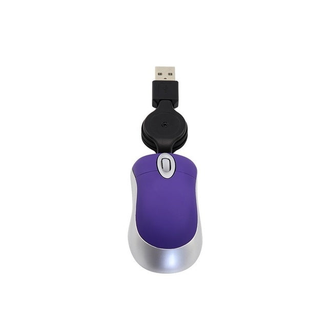 Afbeelding van Mini Computer Mouse Retractable USB Cable Optical Ergonomic1600 DPI Portable Small Mice for Laptop(Purple)