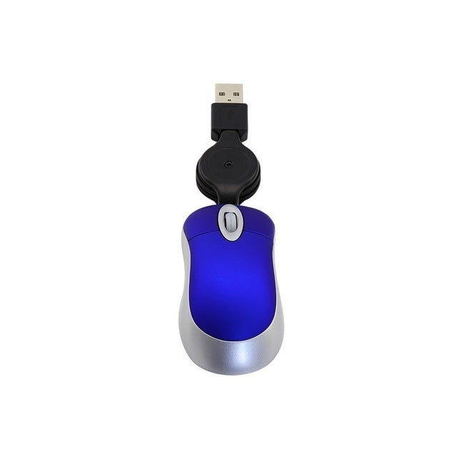 Afbeelding van Mini Computer Mouse Retractable USB Cable Optical Ergonomic1600 DPI Portable Small Mice for Laptop(Blue)