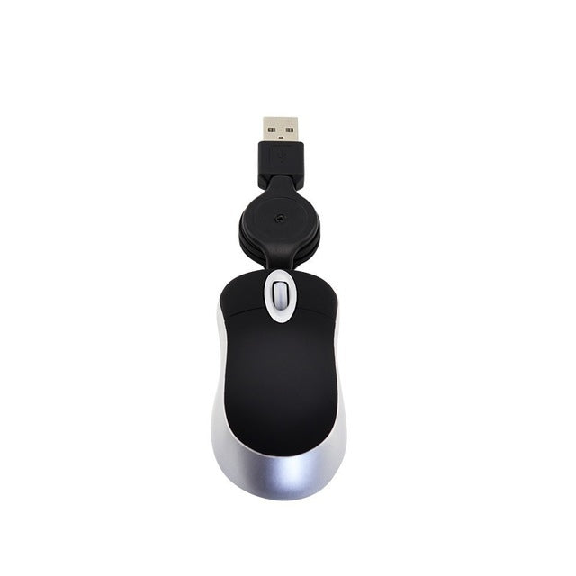 Afbeelding van Mini Computer Mouse Retractable USB Cable Optical Ergonomic1600 DPI Portable Small Mice for Laptop(Black)