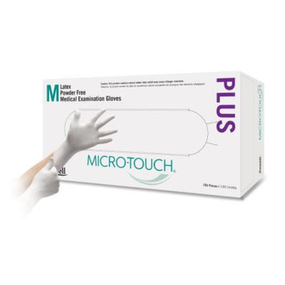 Ansell MicroTouch Plus Latex Exam Glove, Medium, Non-sterile, Powder-free, Cream, 6015302