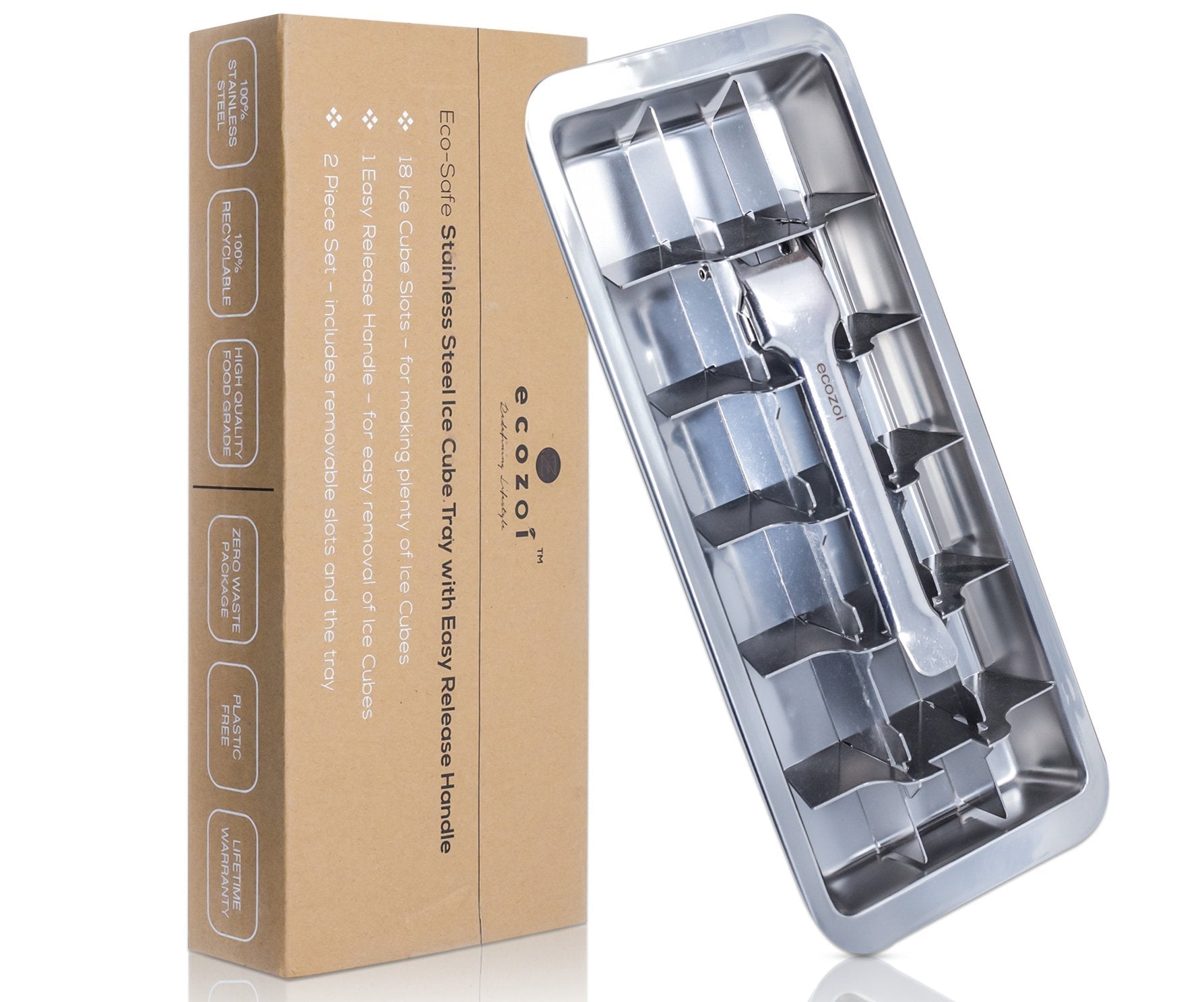 Stainless Steel Ice Cube Trays - 2 PACK - with Easy Release Handle