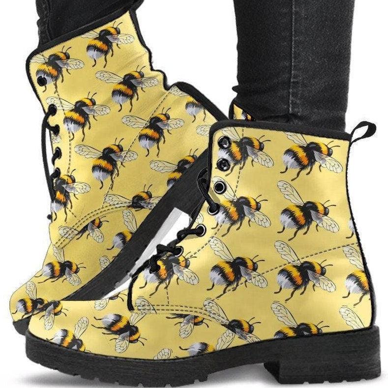 Buzzy Bees Pale yellow-Combat boots, Festival Combat, Boho Hippie Boots ...