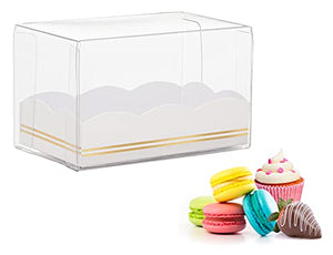 Macaron Box for Macaron Packaging- Pack of 20 Party Favor Boxes- 2"x2"x3" Wedding Favor Boxes with Scallop & Gold Foil Design-Macaroon Boxes Packaging- Clear Favor Boxes-Clear Treat Boxes Party Favors
