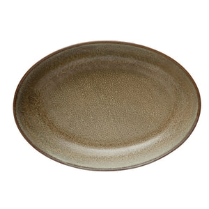 12"L x 8-1/4"W x 2"H Stoneware Serving Bowl, Reactive Glaze, Brown
