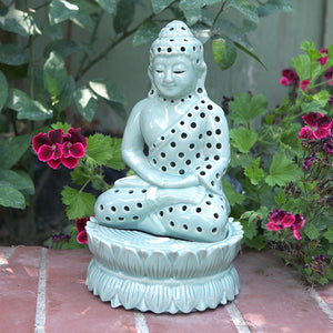 Garden Age Supply Ceramic Sitting Buddha Candle Lantern Cultural
