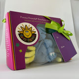 Funny Friends plush crab AirTag holder in a retail box with a gift tag