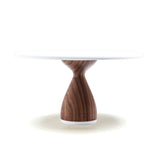 Cake stand with a walnut base and a white circular top