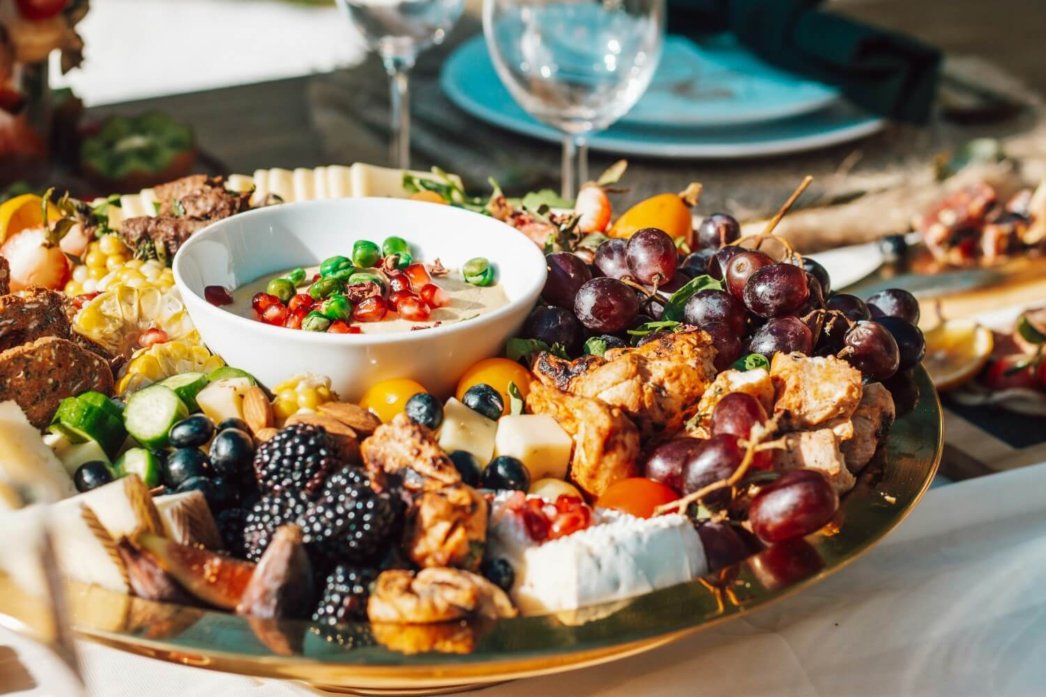 table with charcuterie board and drinks